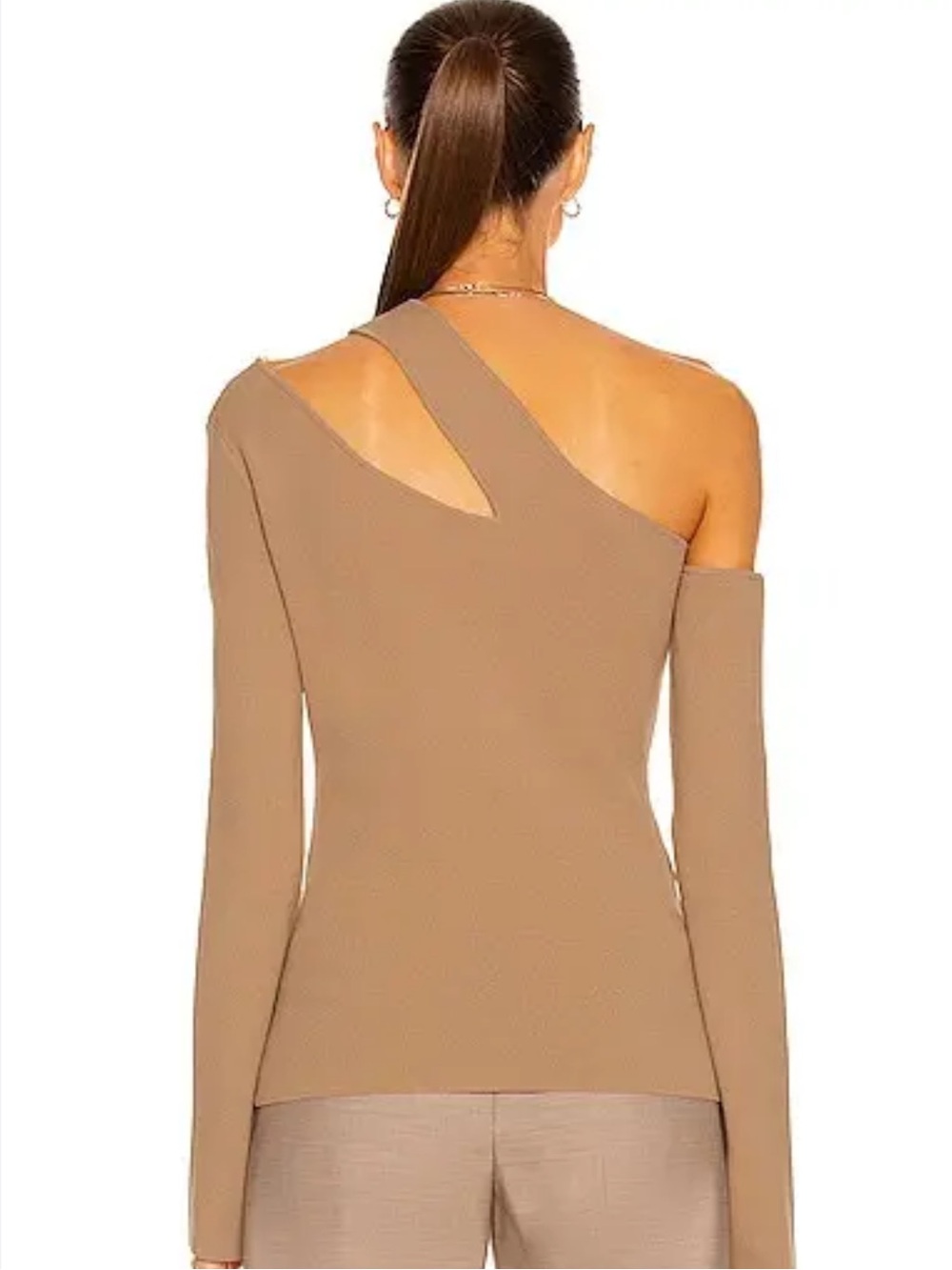 Nanushka Olivia Asymmetric One-Shoulder cut out Long Sleeve Top - Taupe S - Picture 9 of 9
